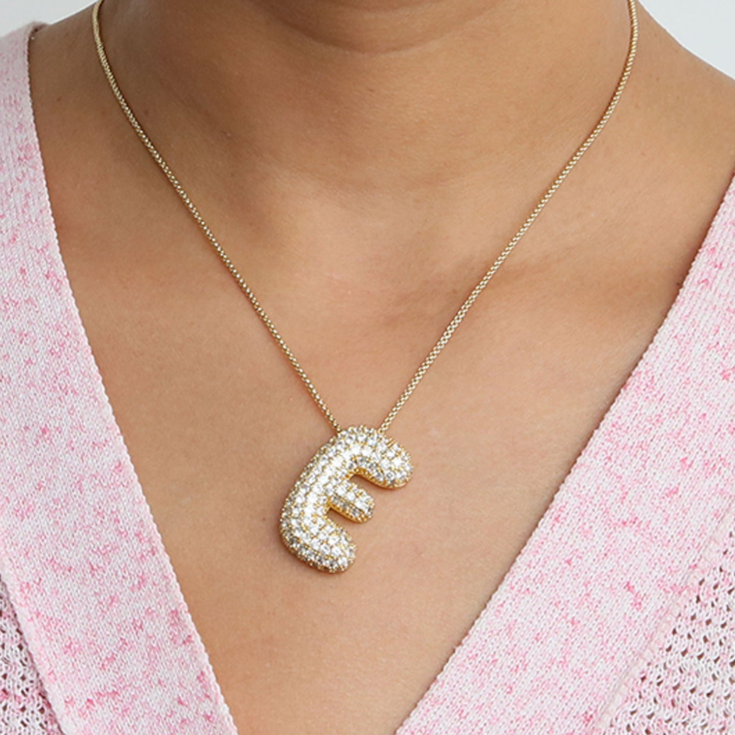 Bubble Initial Diamond Necklace