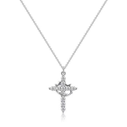 Cross Full Diamond Necklace Crown Rotatable