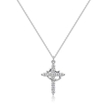 Cross Full Diamond Necklace Crown Rotatable