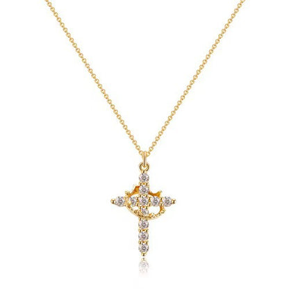 Cross Full Diamond Necklace Crown Rotatable
