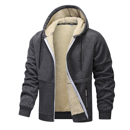 Casual Hoodies For Men Heavyweight Fleece Sweatshirt Winter Thick Sherpa Lined Hooded Zipper Jacket Thick Streetwear Coats